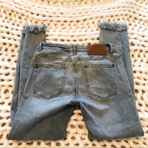 Zara trafaluc denim jeans fringe ankle distressed - Picture 6 of 8